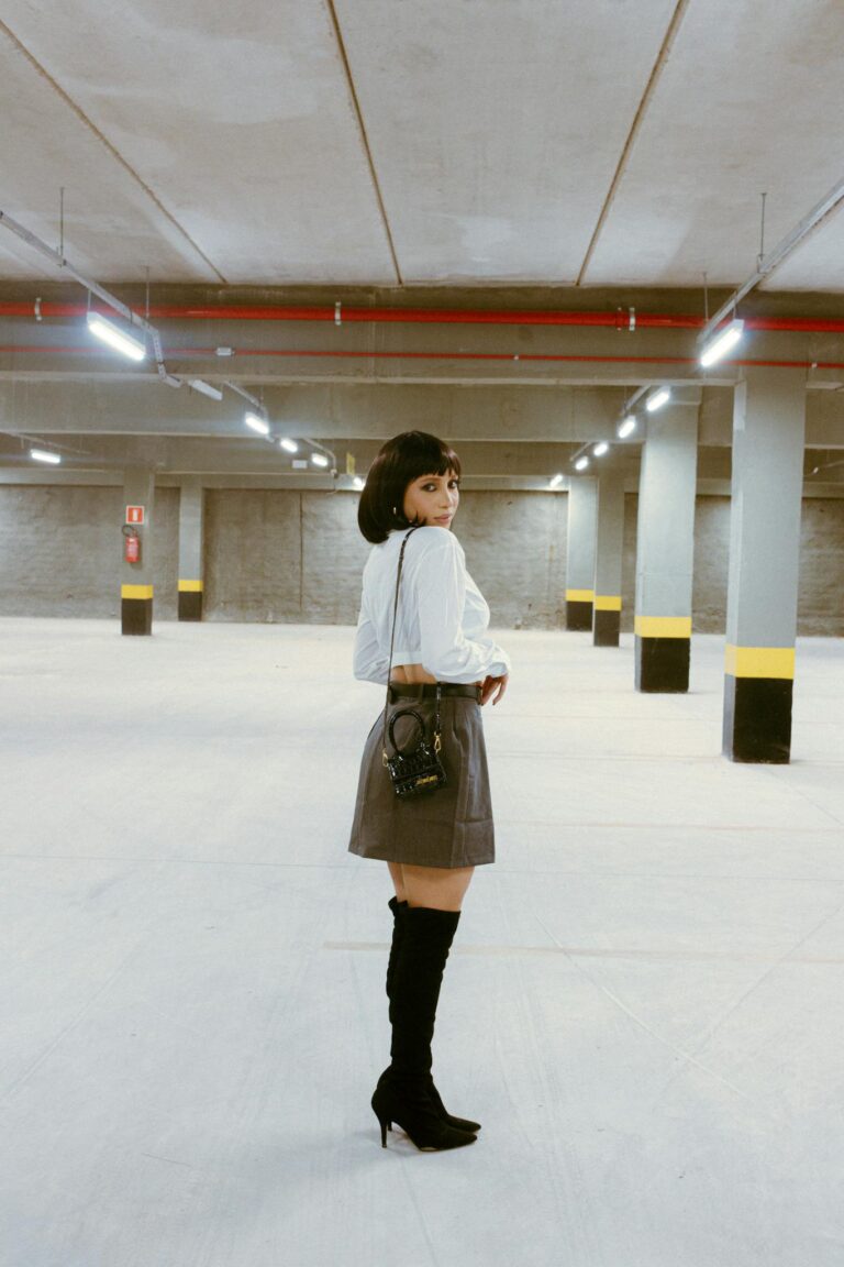 Sexy Woman in Heels Posing on Underground Parking